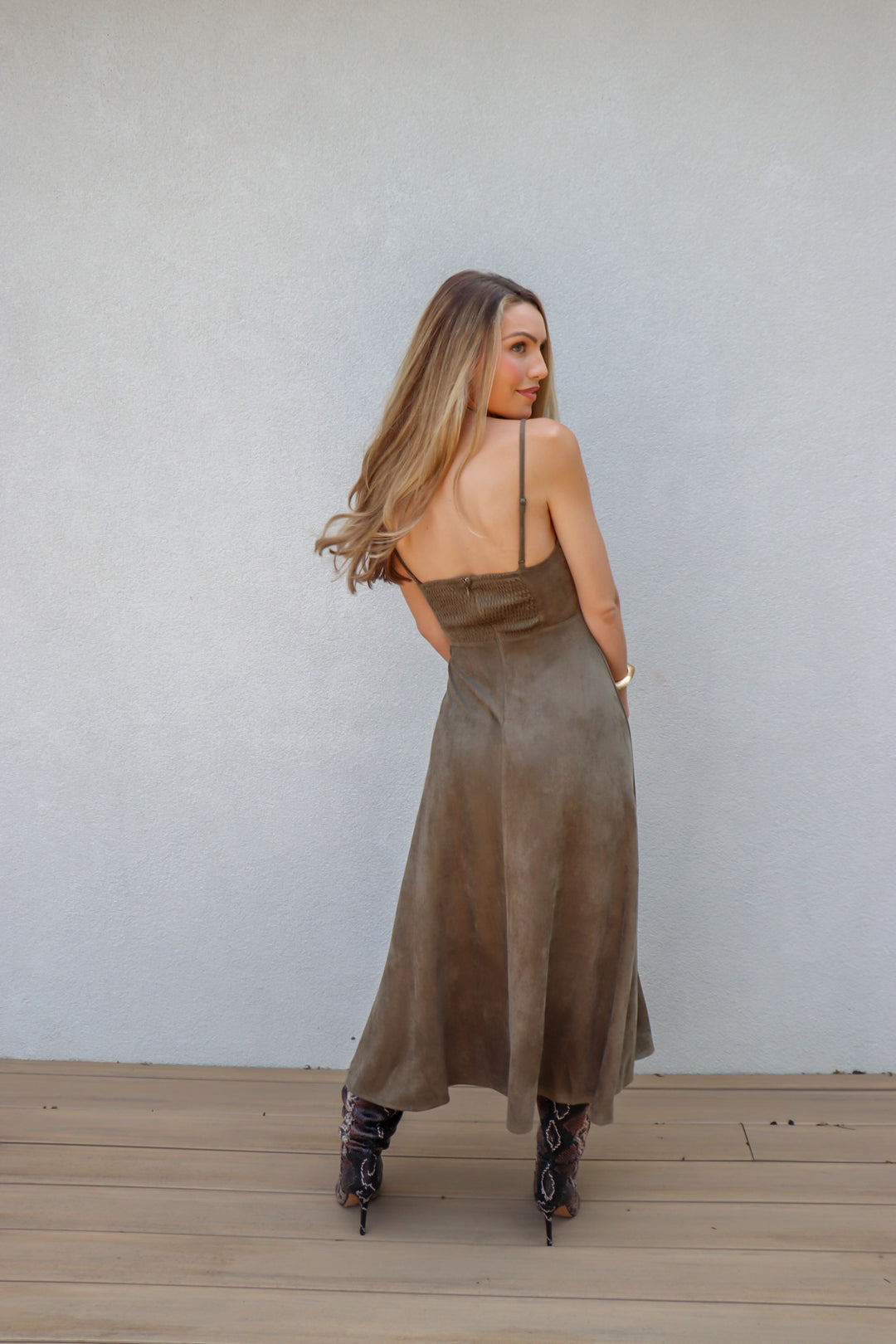 Faux Suede Corset Midi Dress Stile by Per Lei Faux Suede Corset Midi Dress Stile by Per Lei